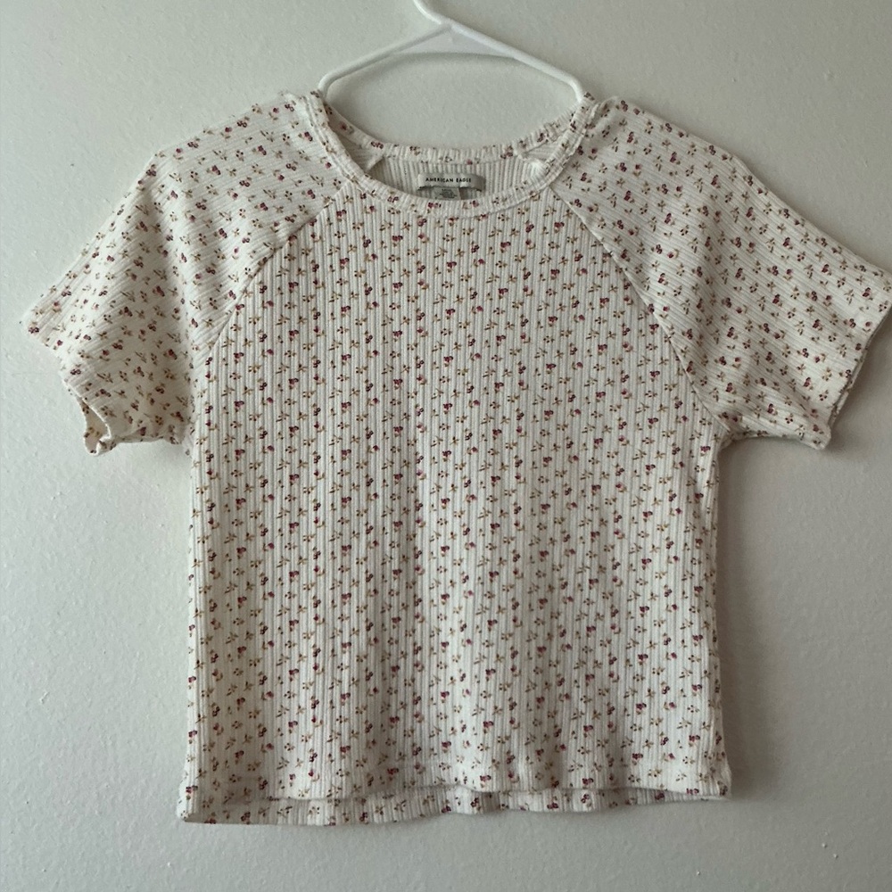 American Eagle Floral Ribbed Crop Top - Large
